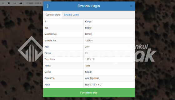 Konya Bozkır Dereiçi Kolağıl Mevkisinde 1.675 m2 Satılık  Tarla 